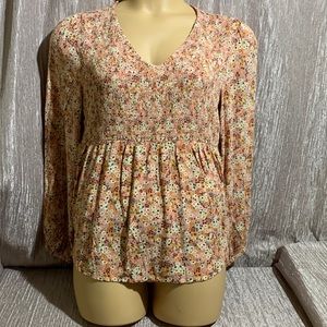 Sonoma Top Blouse Pink Cream Floral Size M 100% Rayon
